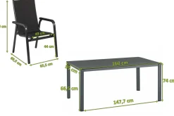 Hot KETTALUX-PLUS/Basic Plus Padded Sitzgruppe, anthrazit, Alu/Textilene, Tisch 160x95 cm, 4 Personen, gepolsterte Sitz - und Rückenfläche Garten-Essgruppen|Aluminium-Gartenmöbel