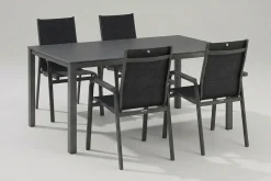 Hot KETTALUX-PLUS/Basic Plus Padded Sitzgruppe, anthrazit, Alu/Textilene, Tisch 160x95 cm, 4 Personen, gepolsterte Sitz - und Rückenfläche Garten-Essgruppen|Aluminium-Gartenmöbel