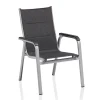 New KETTALUX-PLUS/Basic Plus Padded Sitzgruppe, silber/anthrazit/grau, Alu/Textilene, 160x95 cm,4 Stapelsessel, gepolsterte Sitz - und Rückenfläche Garten-Essgruppen|Aluminium-Gartenmöbel