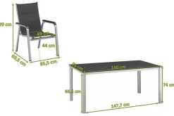 New KETTALUX-PLUS/Basic Plus Padded Sitzgruppe, silber/anthrazit/grau, Alu/Textilene, 160x95 cm,4 Stapelsessel, gepolsterte Sitz - und Rückenfläche Garten-Essgruppen|Aluminium-Gartenmöbel