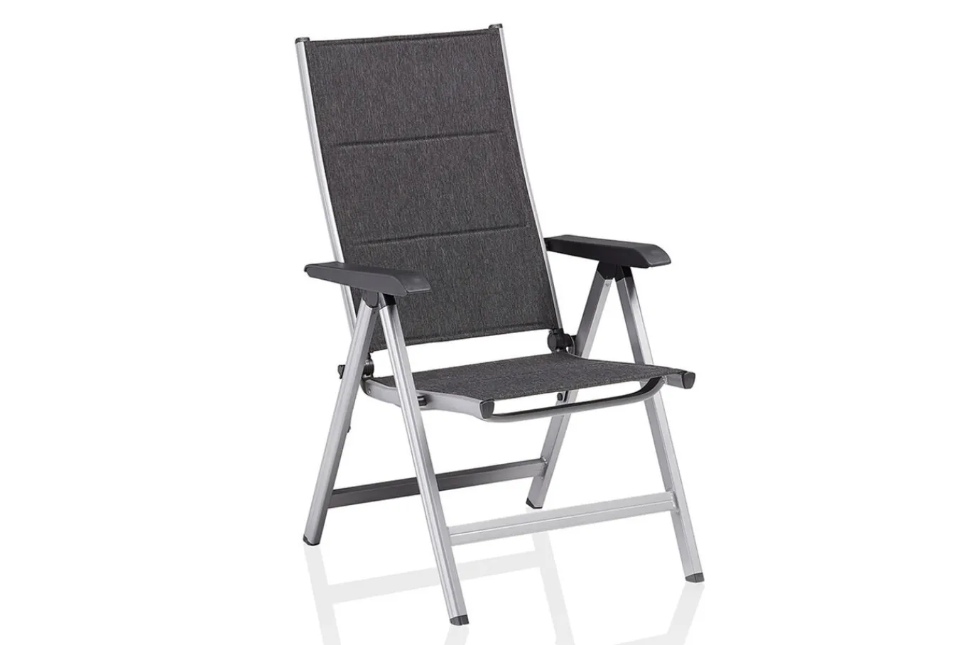 Outlet KETTALUX-PLUS/Basic Plus Padded Sitzgruppe, silber/anthrazit, Alu/Textilene, Tisch 160x95 cm,4 Klappstühle Garten-Essgruppen|Aluminium-Gartenmöbel