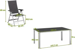 Outlet KETTALUX-PLUS/Basic Plus Padded Sitzgruppe, silber/anthrazit, Alu/Textilene, Tisch 160x95 cm,4 Klappstühle Garten-Essgruppen|Aluminium-Gartenmöbel