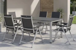 Outlet KETTALUX-PLUS/Basic Plus Padded Sitzgruppe, silber/anthrazit, Alu/Textilene, Tisch 160x95 cm, 6 Klappstühle Garten-Essgruppen|Aluminium-Gartenmöbel