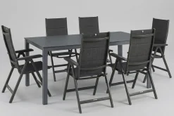 Hot KETTALUX-PLUS/Basic Plus Padded Sitzgruppe, anthrazit, Alu/Textilene, Tisch 160x95 cm, 6 Klappstühle Garten-Essgruppen|Aluminium-Gartenmöbel