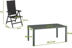Hot KETTALUX-PLUS/Basic Plus Padded Sitzgruppe, anthrazit, Alu/Textilene, Tisch 160x95 cm, 6 Klappstühle Garten-Essgruppen|Aluminium-Gartenmöbel