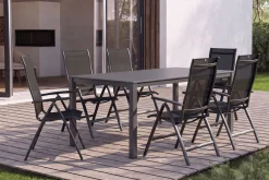 New KETTALUX-PLUS/Legato Curve Sitzgruppe, anthrazit, Alu/Textilene, Tisch 160x95 cm, 6 Klappstühle Garten-Essgruppen|Aluminium-Gartenmöbel