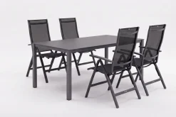 Clearance KETTALUX-PLUS/Legato Curve Sitzgruppe, anthrazit, Alu/Textilene, Tisch 160x95 cm, 4 Klappstühle Garten-Essgruppen|Aluminium-Gartenmöbel