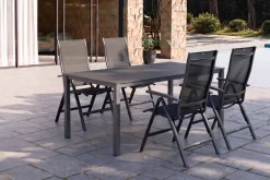 Clearance KETTALUX-PLUS/Legato Curve Sitzgruppe, anthrazit, Alu/Textilene, Tisch 160x95 cm, 4 Klappstühle Garten-Essgruppen|Aluminium-Gartenmöbel