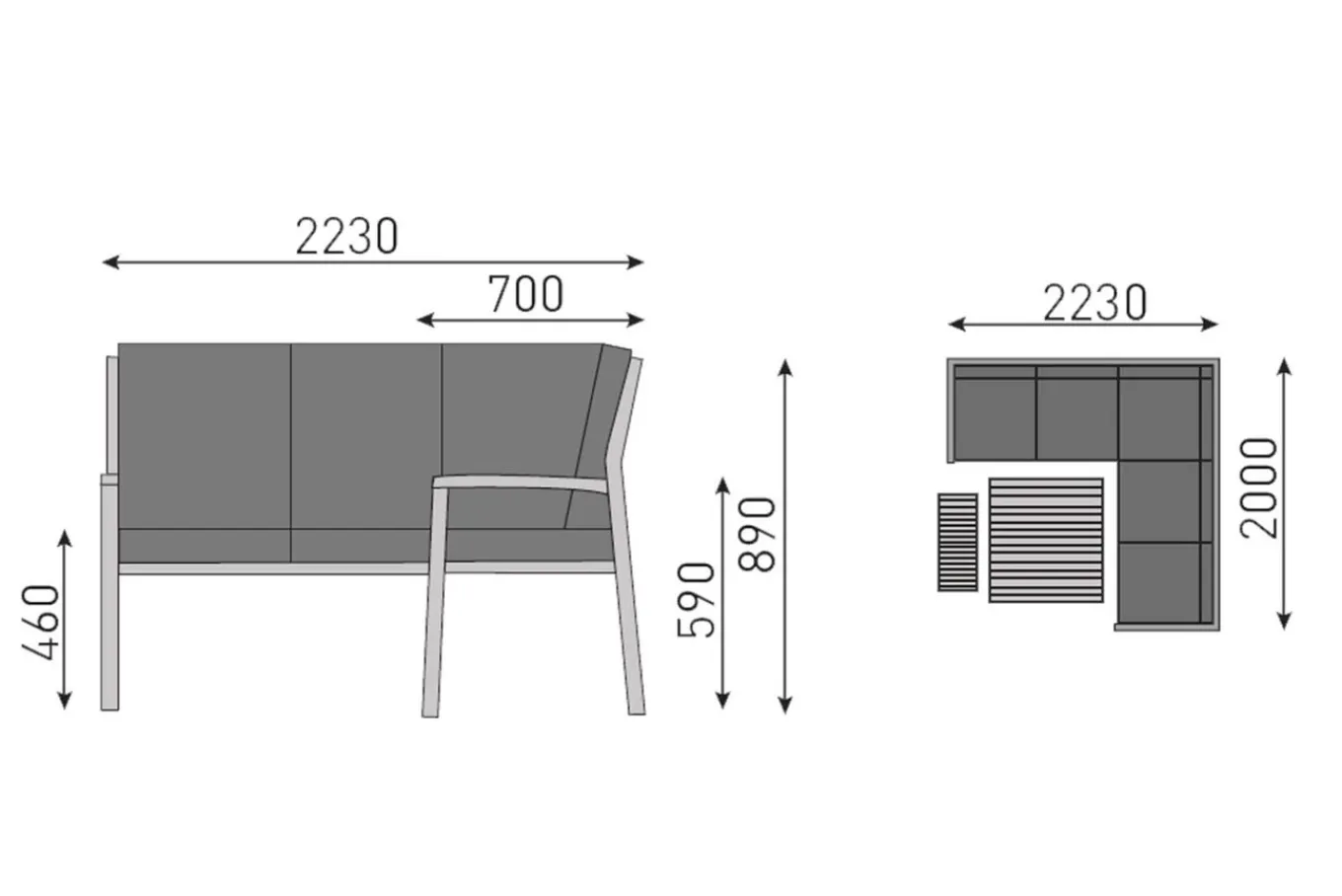 Clearance Ocean Dining-Lounge, anthrazit/anthrazit, 223 x 200 cm, inkl. Kissen, 0320831-7200 Garten-Essgruppen