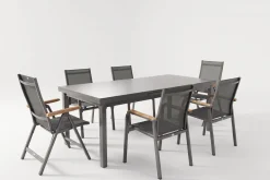 Sale Premium/Granada Garten-Essgruppe, Anthrazit/Grau, Alu/Glas, Ausziehtisch 180/240x100cm, 4 Stapelsessel, 2 Klappstühle Aluminium-Gartenmöbel