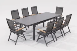 Premium/Granada Garten-Essgruppe, Anthrazit/Grau, Alu/Glas, Ausziehtisch 180/240x100cm, 8 Klappstühle Garten-Essgruppen|Aluminium-Gartenmöbel