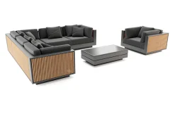 Outlet Aztec Plus Gartenlounge, natur/schwarz, Alu/Polyester/Holzimitat, pulverbeschichtet, wetterbeständig, inkl. Kissen & Polster Gartenlounge|Aluminium-Gartenmöbel