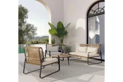 Clearance Big Lattice Lounge, natur/schwarz, Alu/Polyrattan, inkl. Kissen, schnelltrocknend, wetterbeständig Polyrattan-Gartenmöbel|Gartenlounge