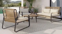 Clearance Big Lattice Lounge, natur/schwarz, Alu/Polyrattan, inkl. Kissen, schnelltrocknend, wetterbeständig Polyrattan-Gartenmöbel|Gartenlounge