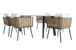 Hot Grant Dining 6 Garten-Essgruppe, anthrazit/beige, Alu/Polyrattan, abnehmbare Bezüge, Tischplatte aus Sicherheitsglas Polyrattan-Gartenmöbel|Garten-Essgruppen