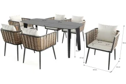 Hot Grant Dining 6 Garten-Essgruppe, anthrazit/beige, Alu/Polyrattan, abnehmbare Bezüge, Tischplatte aus Sicherheitsglas Polyrattan-Gartenmöbel|Garten-Essgruppen