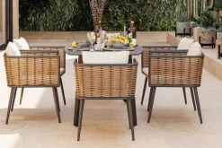 Hot Grant Dining 6 Garten-Essgruppe, anthrazit/beige, Alu/Polyrattan, abnehmbare Bezüge, Tischplatte aus Sicherheitsglas Polyrattan-Gartenmöbel|Garten-Essgruppen