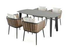 Outlet Grant Dining Garten-Essgruppe, anthrazit, Alu/Polyrattan, Tischplatte aus ESG-Sicherheitsglas, inkl. Kissen Polyrattan-Gartenmöbel|Garten-Essgruppen