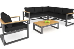 Lecoin Gartenlounge, anthrazit, Alu/Teak, pflegeleicht, wetterbeständig, pulverbeschichtet, inkl. Kissen, abnehmbare Bezüge Gartenlounge|Aluminium-Gartenmöbel