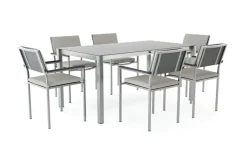 Suite Dining 6 Garten-Essgruppe, grau/anthrazit, Edelstahl/Textilene, ausziehbar & stapelbar, wetterbeständig, platzsparend Garten-Essgruppen|Edelstahl-Gartenmöbel