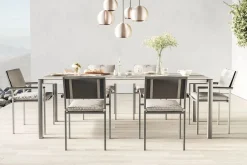 Suite Dining 6 Garten-Essgruppe, grau/anthrazit, Edelstahl/Textilene, ausziehbar & stapelbar, wetterbeständig, platzsparend Garten-Essgruppen|Edelstahl-Gartenmöbel