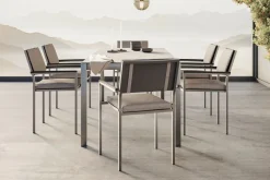 Suite Dining 6 Garten-Essgruppe, grau/anthrazit, Edelstahl/Textilene, ausziehbar & stapelbar, wetterbeständig, platzsparend Garten-Essgruppen|Edelstahl-Gartenmöbel