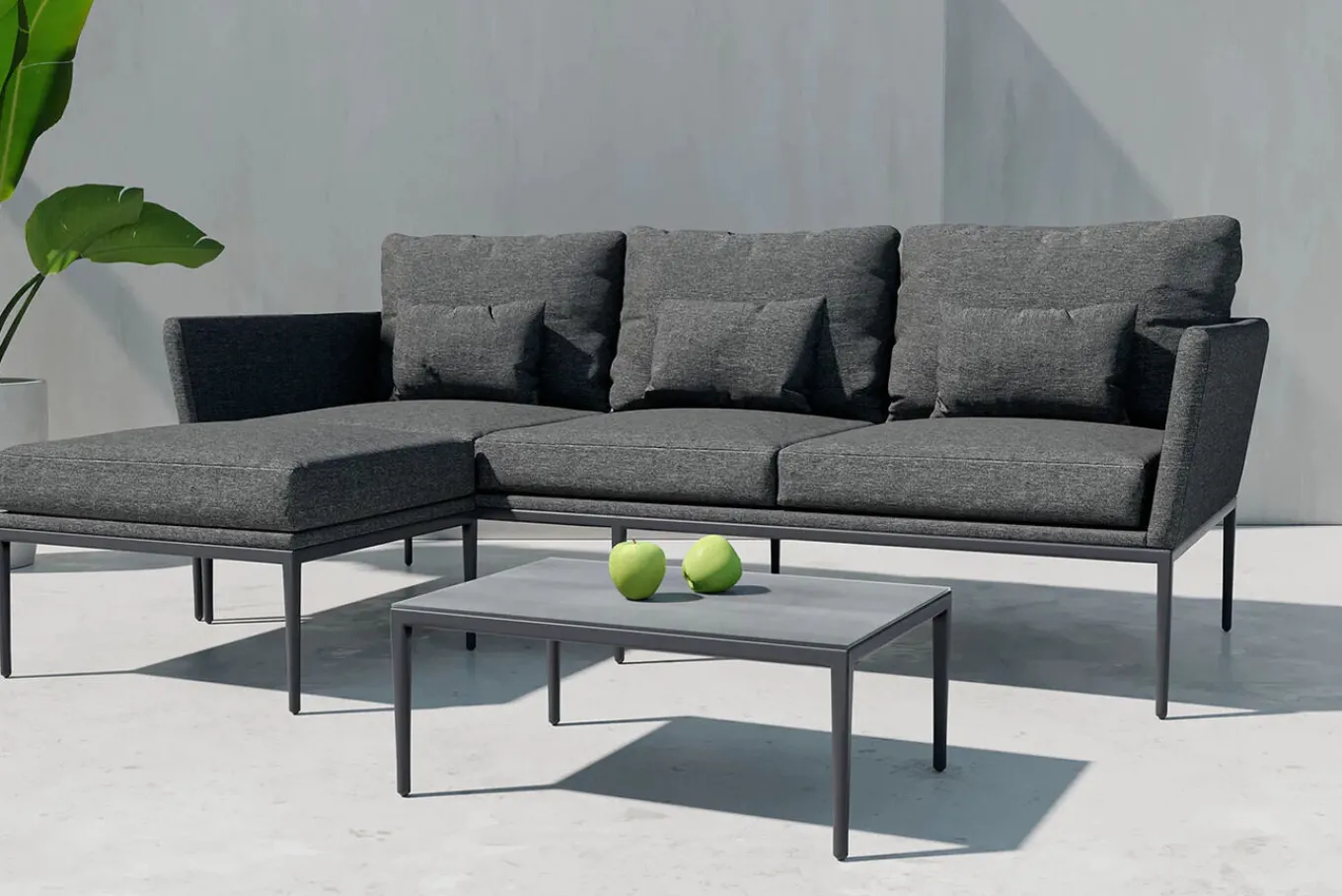 Discount Vinez Gartenlounge, graphitgrau, Alu/Glas, abnehmbare Bezüge, pulverbeschichtet, witterungsbeständig Gartenlounge|Aluminium-Gartenmöbel