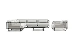 Discount Tempest Gartenlounge L, hellgrau/anthrazit, Alu/Rope-Geflecht, Beistelltisch mit Glasplatte, pulverbeschichtet, wetterfest, modernes Design Gartenlounge