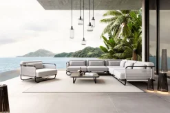 Discount Tempest Gartenlounge L, hellgrau/anthrazit, Alu/Rope-Geflecht, Beistelltisch mit Glasplatte, pulverbeschichtet, wetterfest, modernes Design Gartenlounge