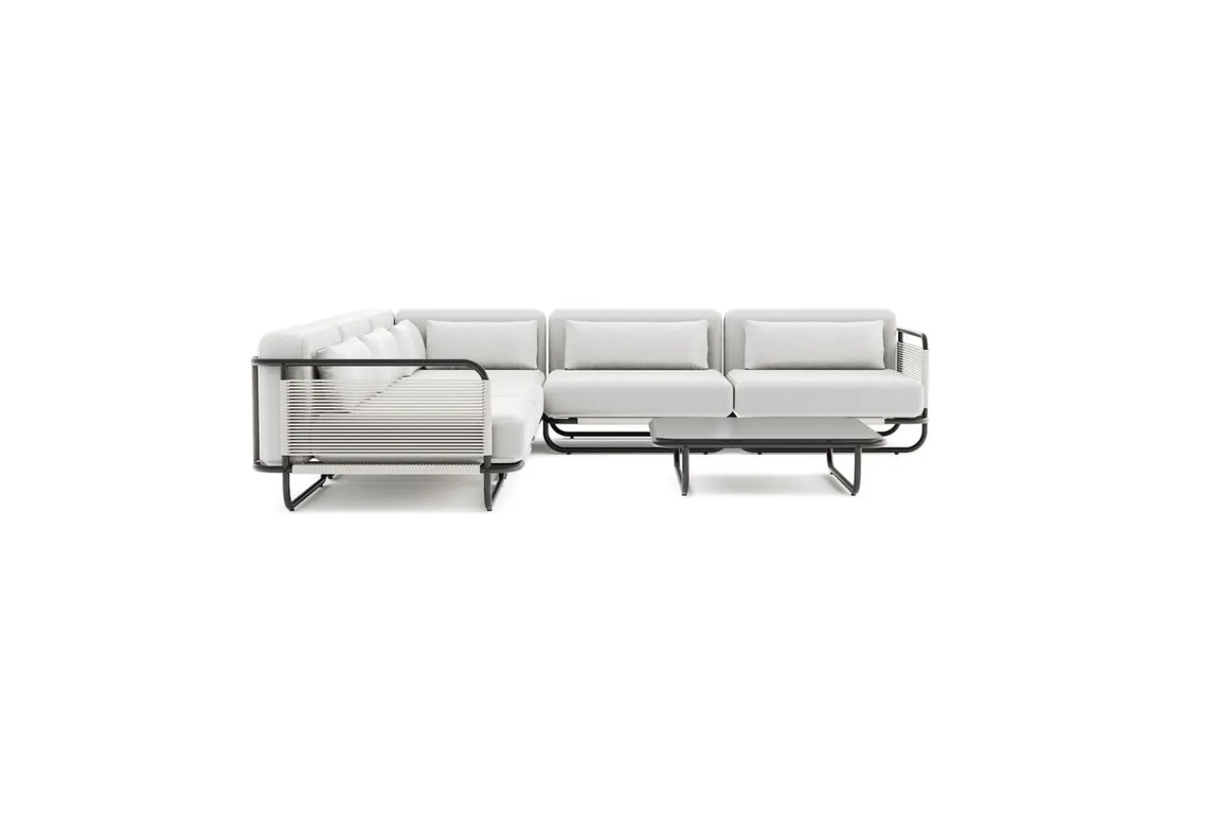Hot Tempest Gartenlounge M, hellgrau/anthrazit, Alu/Rope-Geflecht, Beistelltisch mit Glasplatte, pulverbeschichtet, wetterfest, modernes Design Gartenlounge