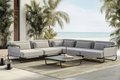 Hot Tempest Gartenlounge M, hellgrau/anthrazit, Alu/Rope-Geflecht, Beistelltisch mit Glasplatte, pulverbeschichtet, wetterfest, modernes Design Gartenlounge
