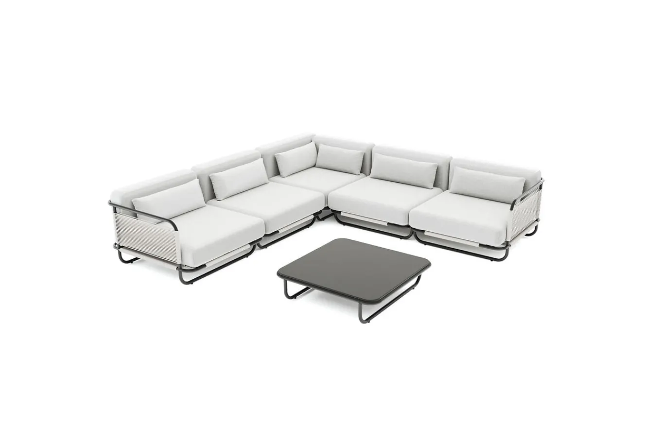 Hot Tempest Gartenlounge M, hellgrau/anthrazit, Alu/Rope-Geflecht, Beistelltisch mit Glasplatte, pulverbeschichtet, wetterfest, modernes Design Gartenlounge
