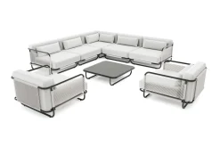 Clearance Tempest Gartenlounge XL, hellgrau/anthrazit, Alu/Rope-Geflecht, Beistelltisch mit Glasplatte, pulverbeschichtet, wetterfest, modernes Design Gartenlounge