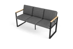 Alexander Bank, mattgrau, Alu/Teak, 154x55x75 cm, mit Armlehnen, inkl. Polster Gartenbänke & Gartensofas