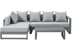 Sale Almeria Gartenmöbel-Set Lounge inkl. Ampelschirm, silbergrau/anthrazit, Alu/Polyester/Glas, Schirm 400 x 300 cm, pulverbeschichtet , mit Reißverschluss & Polster, wasserabweisend, UV-Schutz Garten-Essgruppen|Aluminium-Gartenmöbel