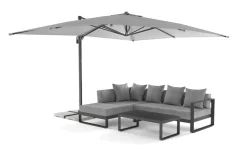 Discount Almeria Gartenmöbel-Set Lounge inkl. Ampelschirm, anthrazit/grau, Alu/Glas, 400 x 300 cm, pulverbeschichtet, UV-Schutz, witterungsbeständig Garten-Essgruppen|Aluminium-Gartenmöbel
