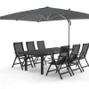 Outlet Almeria Gartenmöbel-Set Essgruppe inkl. Ampelschirm, anthrazit matt/grau, Alu/Edelstahl/Glas, 180/240 x 100 cm, ausziehbar, klappbar, UV-beständig Garten-Essgruppen|Aluminium-Gartenmöbel