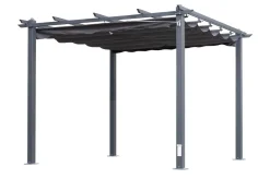 Antalya Pergola mit faltbarem Stoffdach, Anthrazit, Aluminium/Stahl/Polyester, 3 x 3 m, UV-Schutz 30+ Pergola