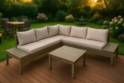 New Arendal Ecklounge-Set, Vintage-Look, Polyrattan/Akazie, 4 tlg., 4-5 Pers., 75x75cm, inkl. Polster, FSC®-zertifiziertes Produkt Polyrattan-Gartenmöbel|Gartenlounge