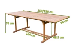 Discount Ausziehtisch, natur, Akazie, 150/200 x 90 cm, Ausziehfunktion, FSC®-zertifiziertes Produkt Gartentische|Akazien-Gartenmöbel