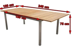 Online Ausziehtisch, Teakholz/Edelstahl, Plattenstärke 25mm, 180/240x100cm, FSC®-zertifiziertes Produkt Gartentische