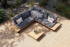 Best Bahamas Ecklounge für 5-6 Personen, anthrazit, Aluminium/Akazie, Kaffeetisch 77 x 77 cm, FSC®-zertifiziertes Produkt Gartenlounge|Aluminium-Gartenmöbel