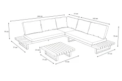 Best Bahamas Ecklounge für 5-6 Personen, anthrazit, Aluminium/Akazie, Kaffeetisch 77 x 77 cm, FSC®-zertifiziertes Produkt Gartenlounge|Aluminium-Gartenmöbel
