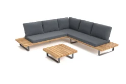 Best Bahamas Ecklounge für 5-6 Personen, anthrazit, Aluminium/Akazie, Kaffeetisch 77 x 77 cm, FSC®-zertifiziertes Produkt Gartenlounge|Aluminium-Gartenmöbel