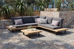Best Bahamas Ecklounge für 5-6 Personen, anthrazit, Aluminium/Akazie, Kaffeetisch 77 x 77 cm, FSC®-zertifiziertes Produkt Gartenlounge|Aluminium-Gartenmöbel