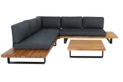 Best Bahamas Ecklounge für 5-6 Personen, anthrazit, Aluminium/Akazie, Kaffeetisch 77 x 77 cm, FSC®-zertifiziertes Produkt Gartenlounge|Aluminium-Gartenmöbel