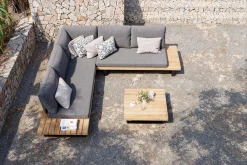 Best Bahamas Ecklounge für 5-6 Personen, anthrazit, Aluminium/Akazie, Kaffeetisch 77 x 77 cm, FSC®-zertifiziertes Produkt Gartenlounge|Aluminium-Gartenmöbel