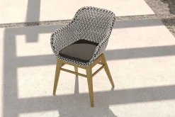 Outlet Bali Garten-Essgruppe mit 6 Dining Sesseln, schwarz/weiß/natur, Akazie/Polyrattan, 180/220/260 x 100 cm, FSC®-zertifiziertes Produkt Garten-Essgruppen