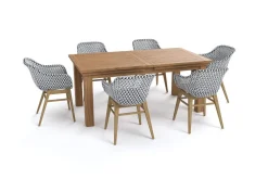 Outlet Bali Garten-Essgruppe mit 6 Dining Sesseln, schwarz/weiß/natur, Akazie/Polyrattan, 180/220/260 x 100 cm, FSC®-zertifiziertes Produkt Garten-Essgruppen