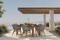 Outlet Bali Garten-Essgruppe mit 6 Dining Sesseln, schwarz/weiß/natur, Akazie/Polyrattan, 180/220/260 x 100 cm, FSC®-zertifiziertes Produkt Garten-Essgruppen
